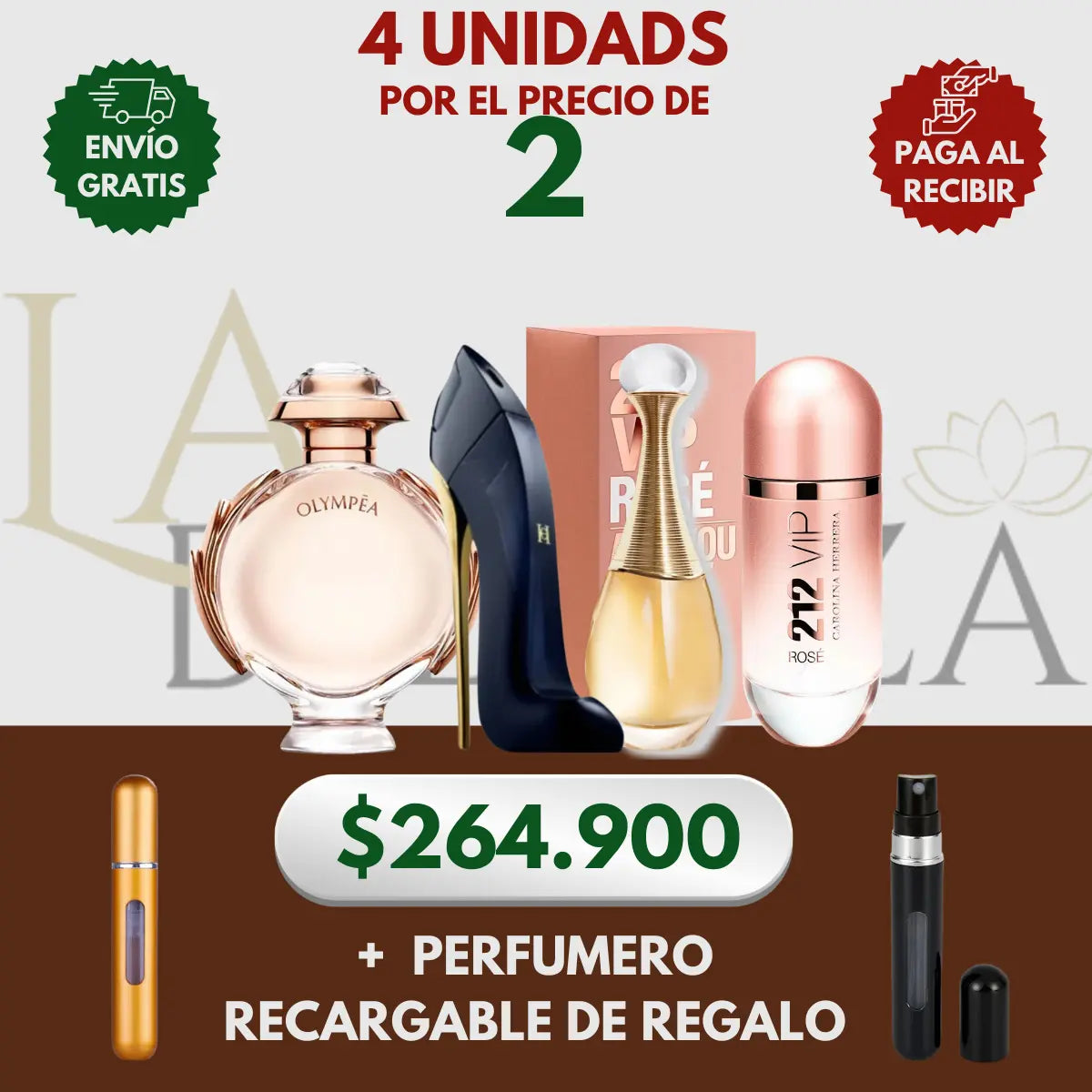 Kit 4 Perfumes Good Girl, Olympea, Jadore, 212 Vip Rosé
