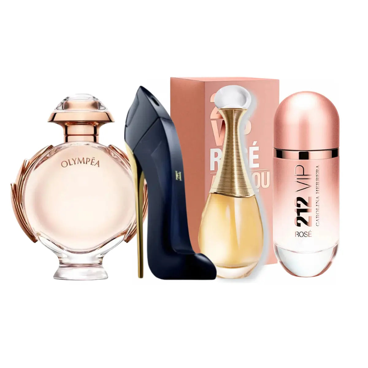 Kit 4 Perfumes Good Girl, Olympea, Jadore, 212 Vip Rosé