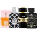 Kit 4 Perfumes Asad, Oud For Glory, Khamrah, Oud Saffron